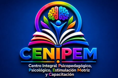 Colorful logo for CENIPEM educational center featuring an open book, brain, and human figure with rainbow gradient design